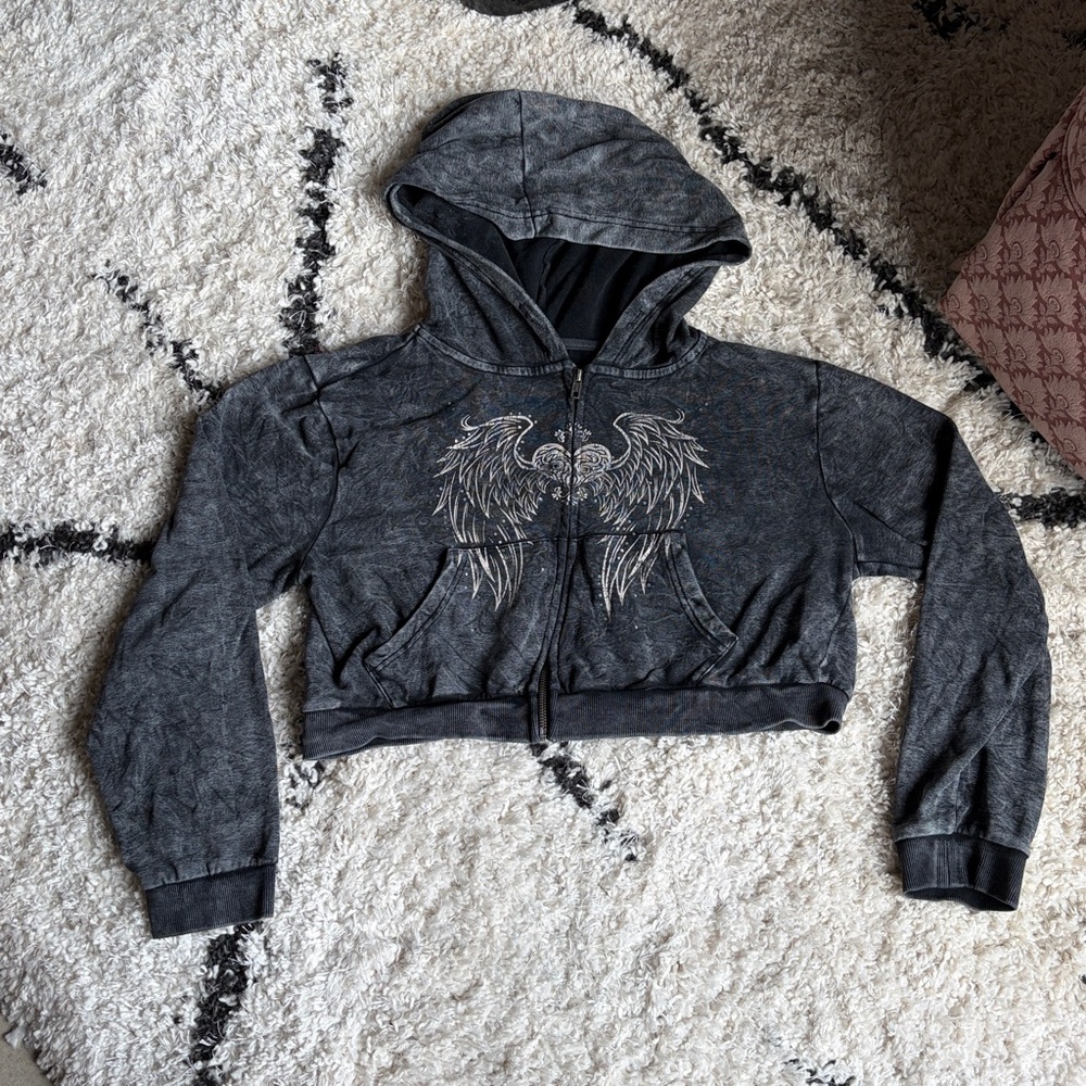 Social Collision Cropped Zipper Hoodie Size XL